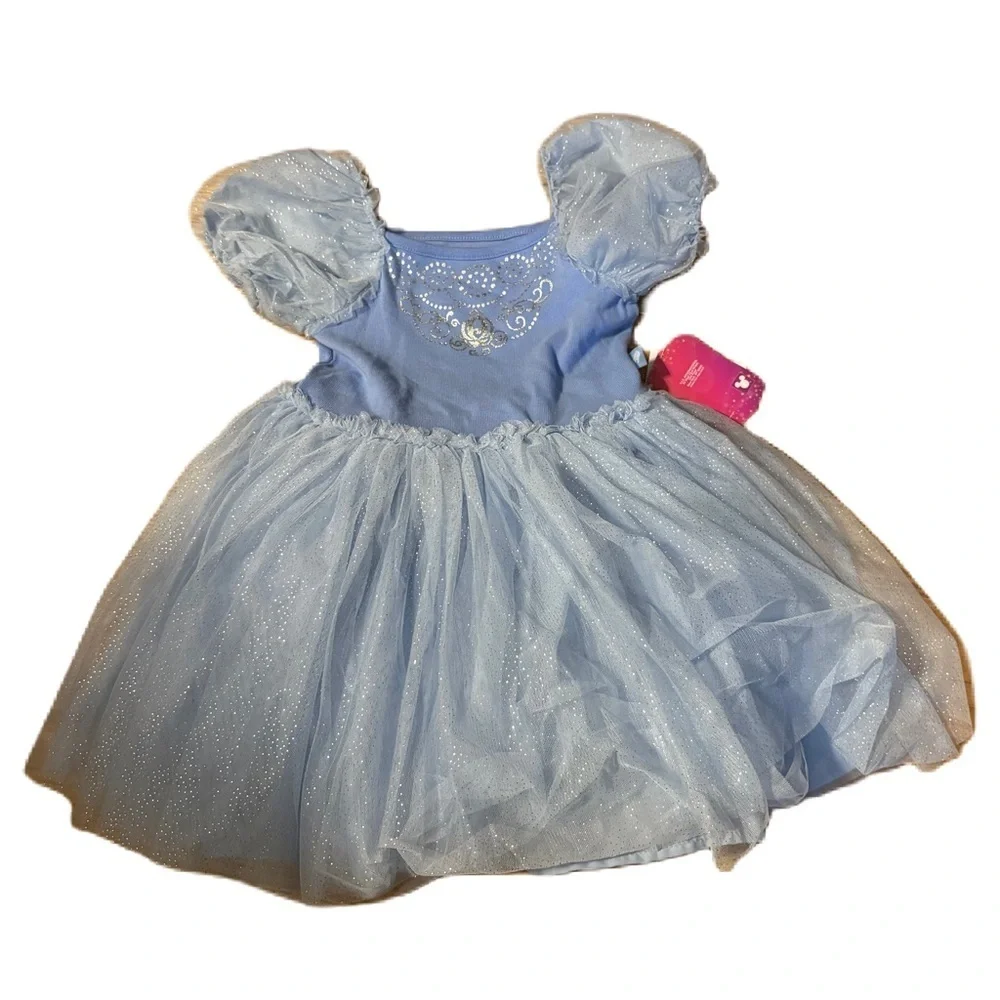 Disney Cinderella Tulle Princess Dress Kids NEW 2T 3T 4T 5T Blue Puff Sleeve